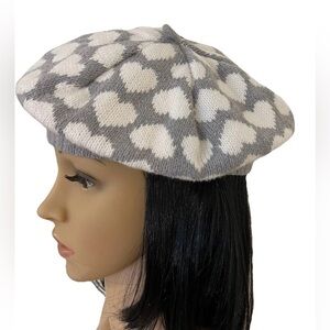 90's/Y2K Vintage-Retro, Heart, Pleated, Knit, Flat, Painter/Beret Hat.‎ Size-M